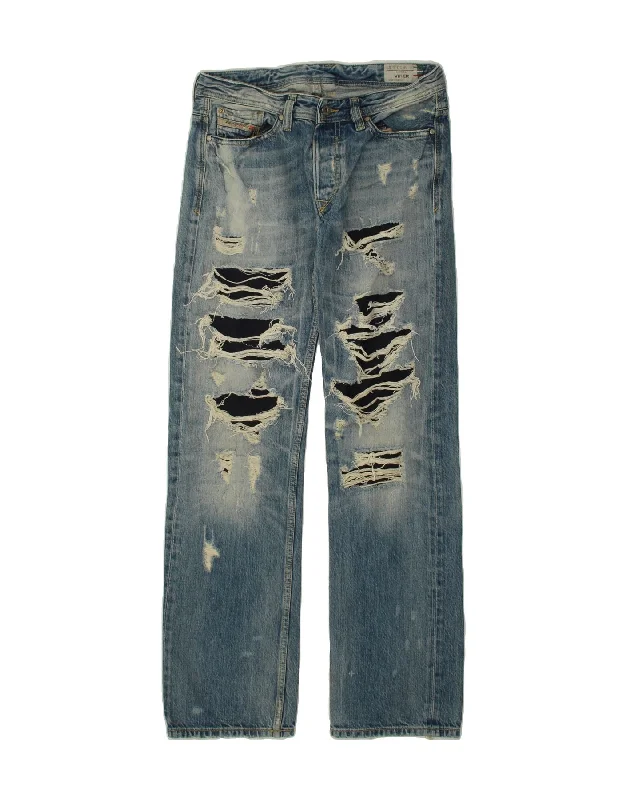 DIESEL Mens Viker Distressed Straight Jeans  W30 L32 Blue Cotton