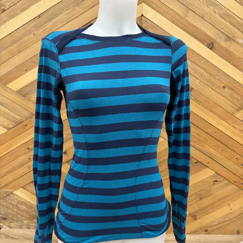 Lululemon - Women's Striped L/S Athletic Top: Blue/Navy-women-MD