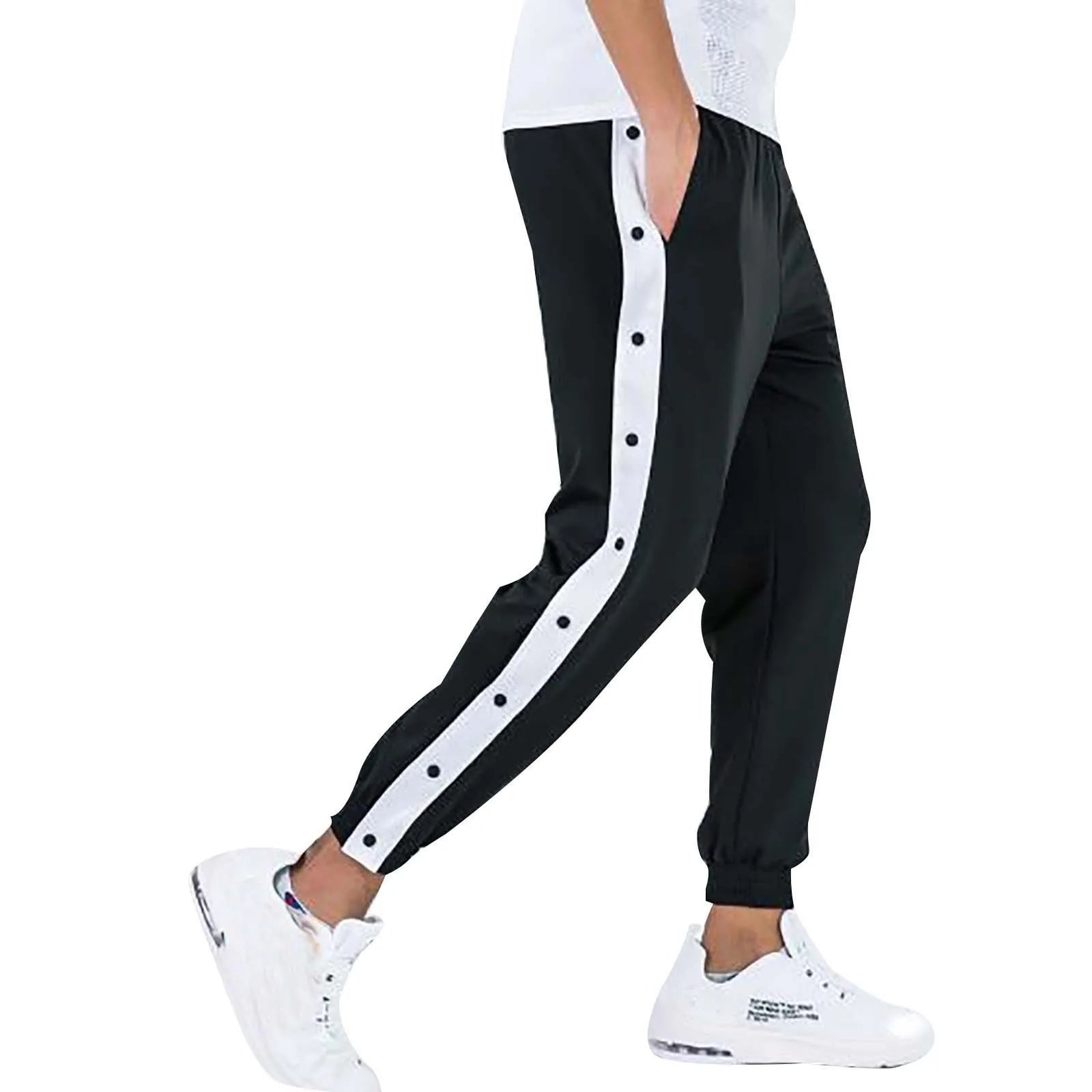 Men's Sports Trousers Joggers Casual Tear Away Pants Loose Fit Basketball Pants High Split Snap Button Jogging Tracksuits Pants