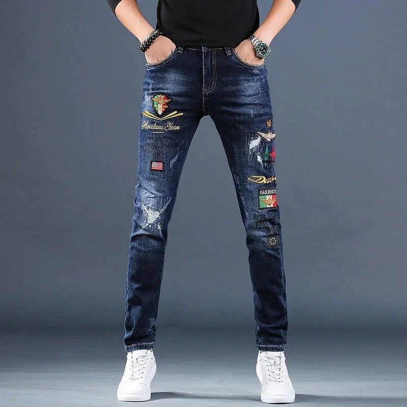 Men's Embroidered Pencil Jeans