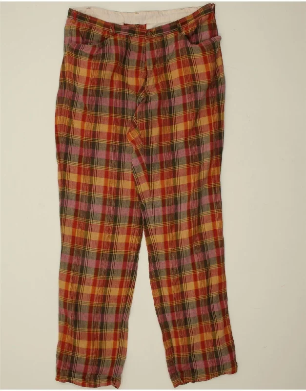 VINTAGE Mens Slim Casual Trousers W36 L34 Red Check Linen