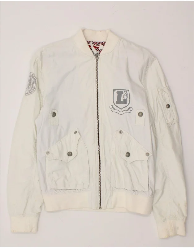 LEVI'S Mens Bomber Jacket UK 38 Medium White Cotton