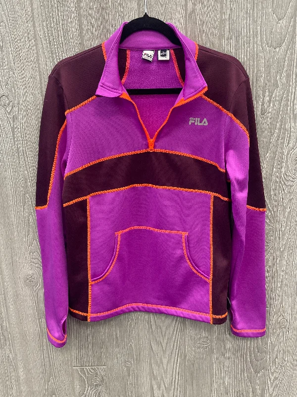 Athletic Top Long Sleeve Collar By Fila In Purple, Size: L