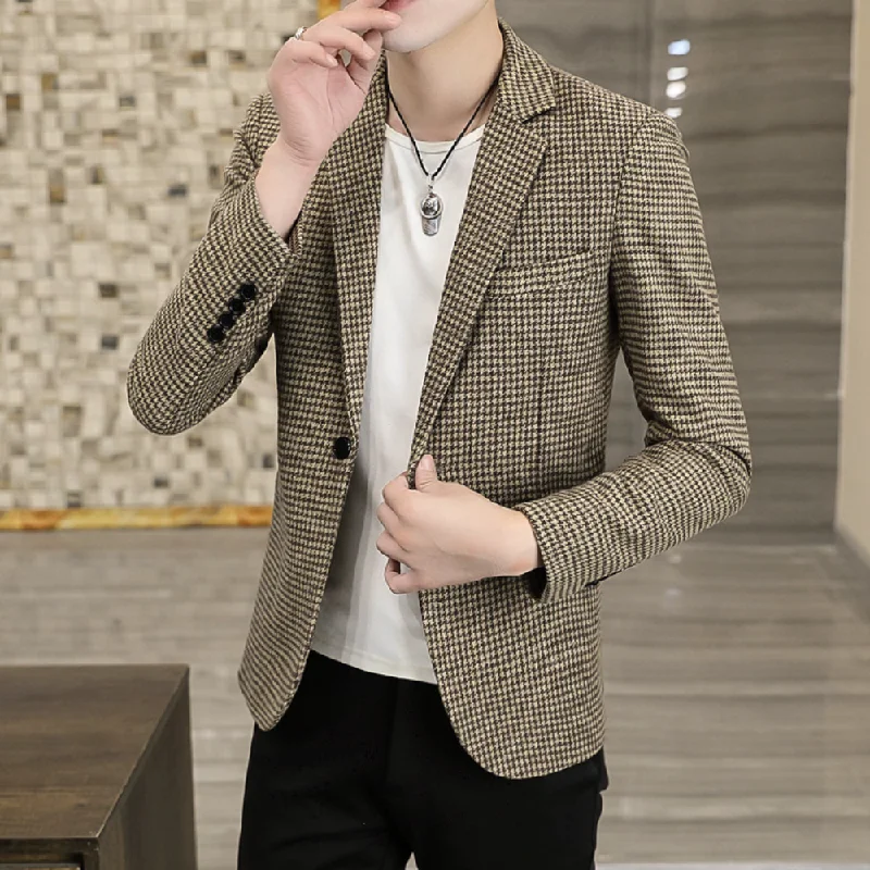 Mens Houndstooth Single Breasted Blazer