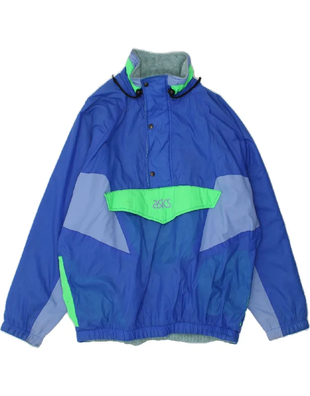 ASICS Mens Anorak Jacket UK 42 XL Blue Colourblock Polyamide