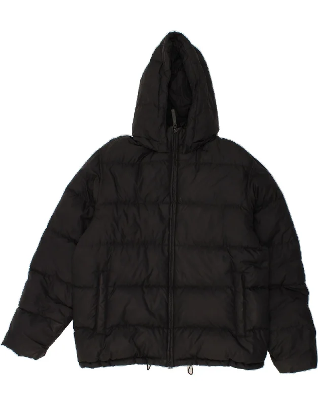 BENETTON Mens Hooded Padded Jacket UK 40 Large Black Polyamide