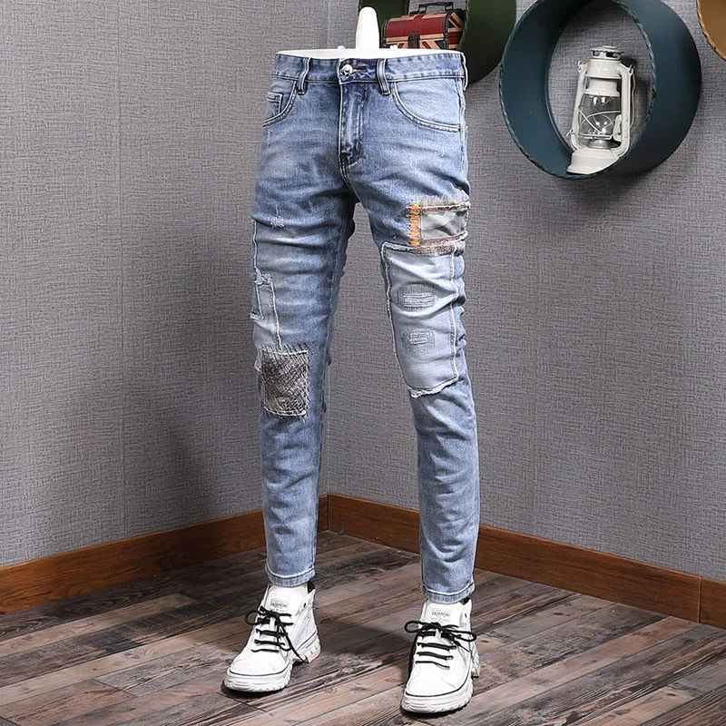 Men's American's Street Style Retro Light Blue Jeans