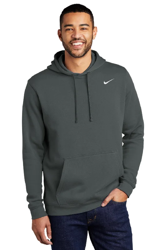 Nike Mens Club Fleece Hooded Sweatshirt Hoodie w/ Pouch Pocket - Anthracite Grey