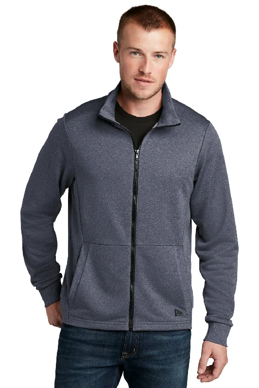 New Era Mens Performance Terry Full Zip Sweatshirt w/ Pockets - Heather True Navy Blue - Closeout