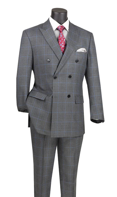 LuxLands Collection: Charcoal 2 Piece Glen Plaid Double-Breasted Regular Fit Suit