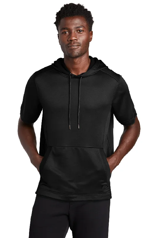 New Era Mens Performance Terry Short Sleeve Hooded Sweatshirt Hoodie w/ Pouch Pocket - Black - Closeout