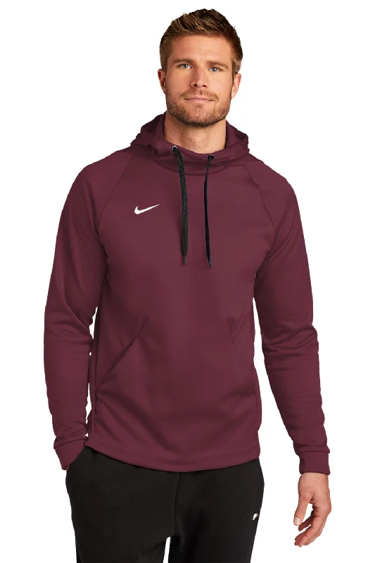 Nike Mens Therma-Fit Moisture Wicking Fleece Hooded Sweatshirt Hoodie w/ Pouch Pocket - Team Dark Maroon