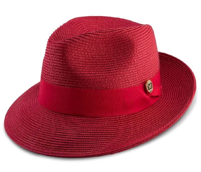 Montique Mens Braided Solid Color Fedora Hat-Burgundy