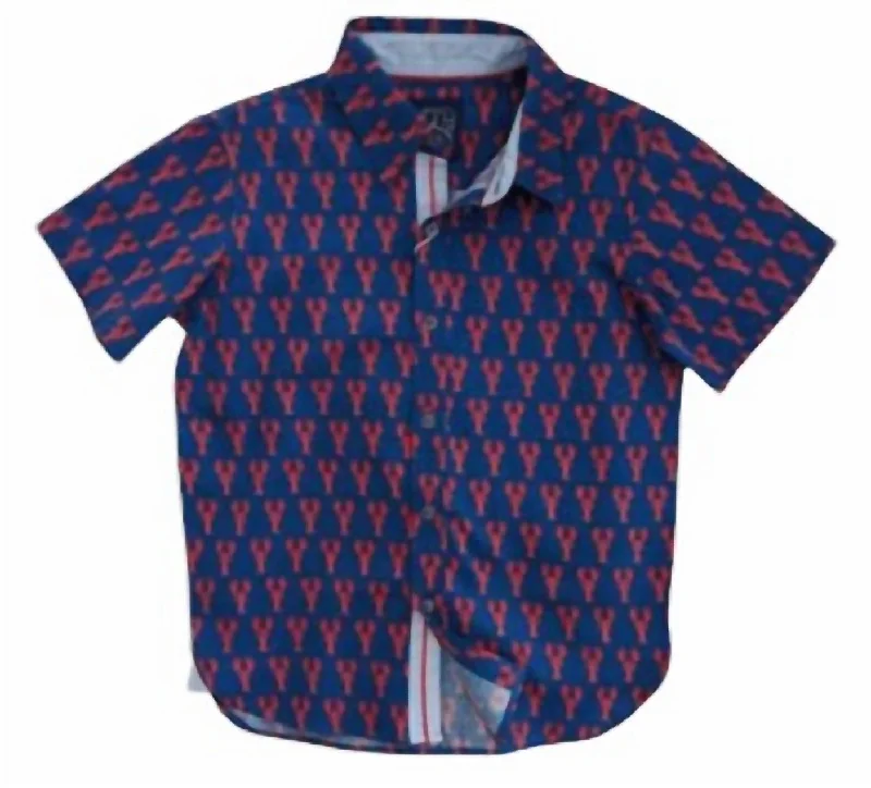 Boy's Crawfish Short Sleeve Shirt In Navy