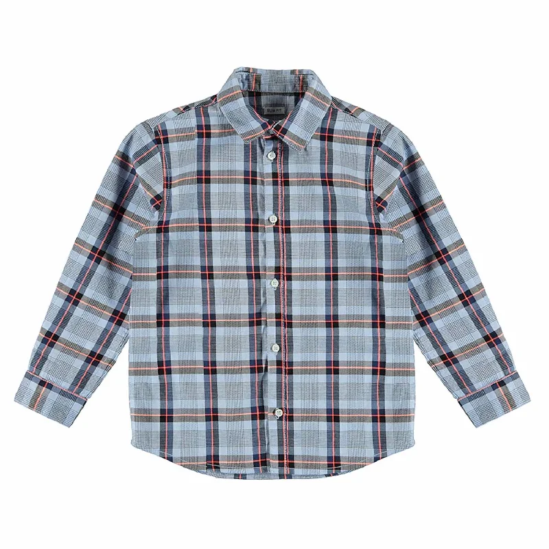 Boy's Plaid Long Sleeve Shirt In Light Blue