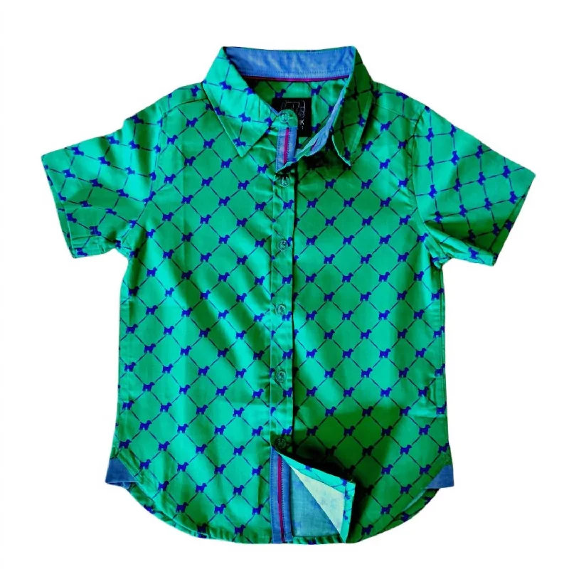 Boy's Puppies Short Sleeve Shirt In Green