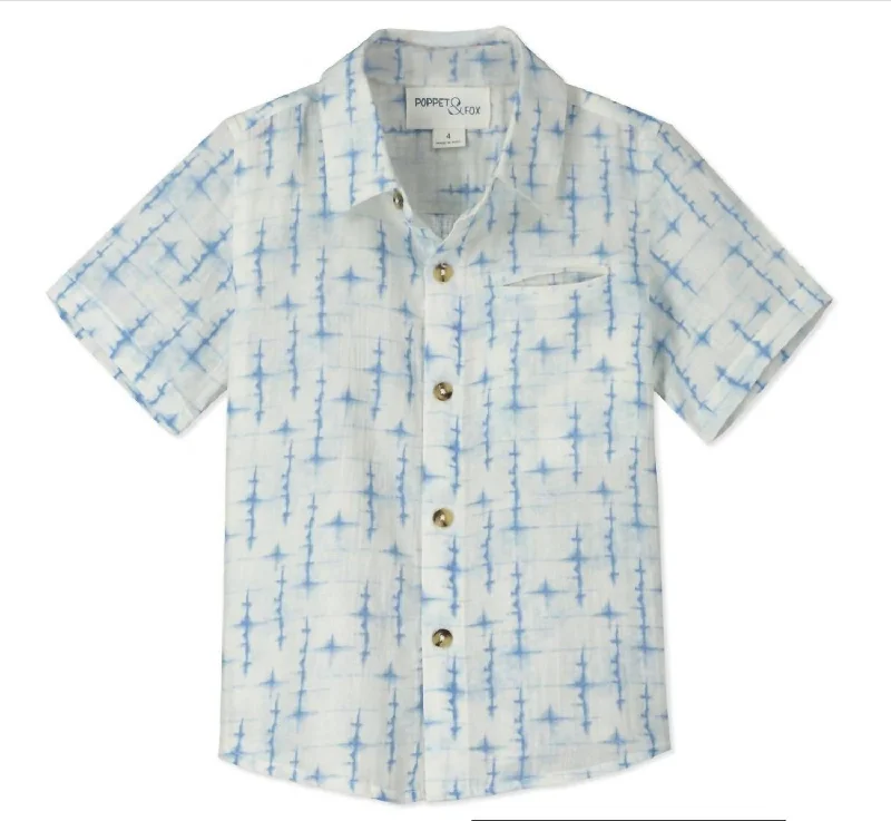 Boys Short Sleeve Shirt In White & Blue