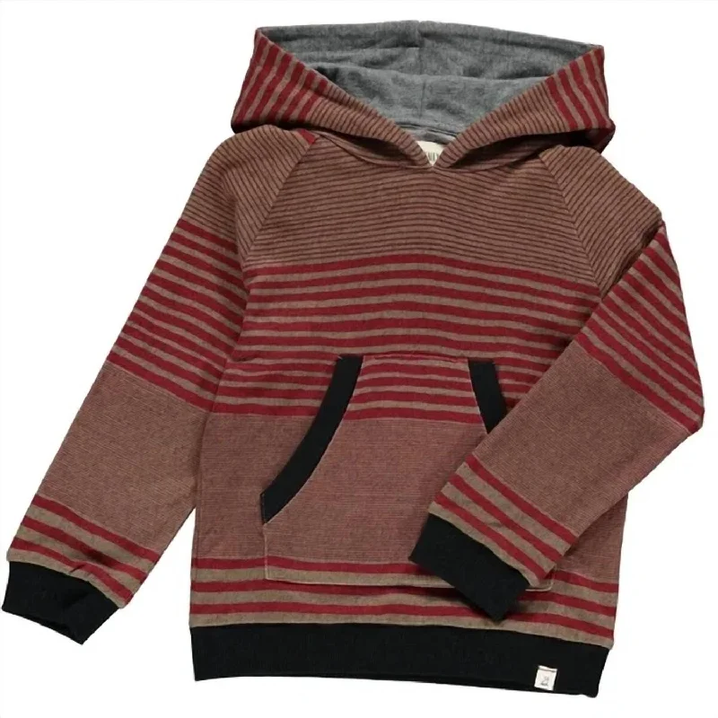 Boy's Striped Long Sleeve Hooded Top In Oakdale Wine & Brown