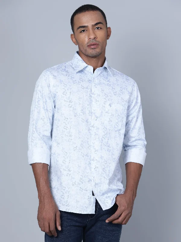 Men's Sky Blue Party Abstract Print Full Sleeve Shirt