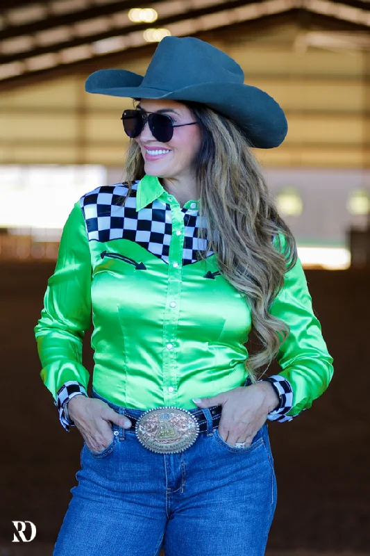 LIME FINISH LINE SATIN PERFORMANCE RODEO SHIRT