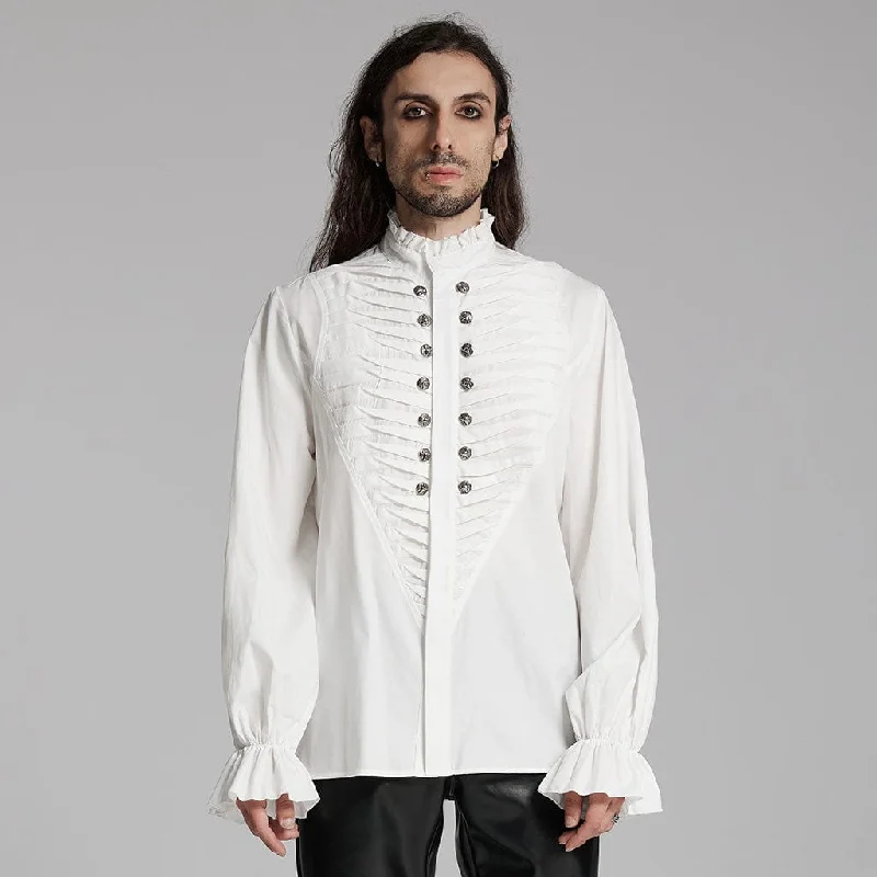 Men's Gothic Ruffled Beast Buckle Shirt White