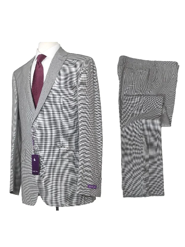 Napoli Mens 44L Gray Check 100% Ermenegildo Zegna Wool Slim Fit 2 Piece Suit