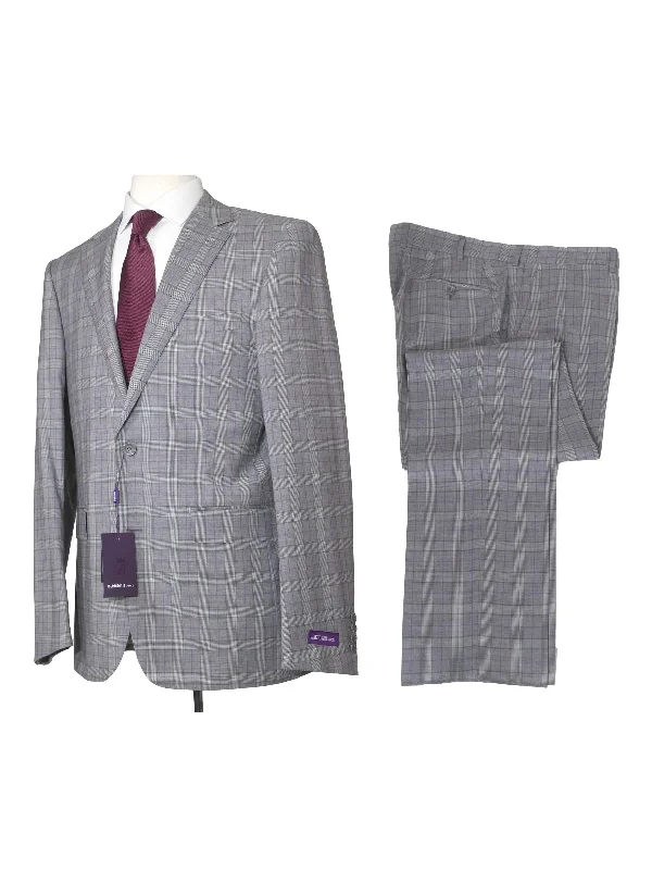 Napoli Mens 44L Gray Glen Check 100% Reda Wool Slim Fit 2 Piece Suit